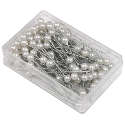 Image of Accessotech 100 White Round Pearl Headed Pins for Bridal Floral Craft Wedding Corsages Buttonholes Trinket