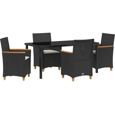 Image of vidaXL 5 Piece Garden Dining Set with Cushions Black Poly Rattan