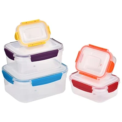 Image of Plastic Airtight Food Storage Containers with Lids, Set of 5 BPA Free Kitchen Leak Proof for &amp; Pantry