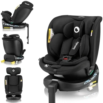 Image of Lionelo Navy i Size ISOFIX 360 Rotating Car Seat for Kids 40 150cm (from Birth to 4yo) ISOFIX, Rear &amp; Forward Facing, Supporting Leg, 5 Point Harness, Adjustable Headrest Recline (Black Onyx)
