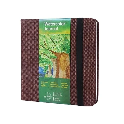 Image of tumuarta Square Watercolor Sketchbook, 300 GSM, 14X14 CM, 25% Cotton Paper, Cold Press, 48 Pages, Paper Sketch Book for Use As Travel Mixed Media Pad