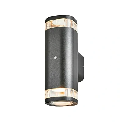 Image of LITECRAFT Ovat 2 Light Up &amp; Down Outdoor Wall with Photocell Sensor Black