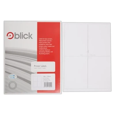 Image of Blick Labels, White, 4 Per Sheet 25 Sheets, Rectangular, 100mm x 139mm, 100 For Home, Office, Family, School