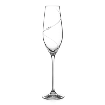 Image of DIAMANTE Swarovski Champagne Flute Prosecco Glass with ‘Silhouette’ Hand Cut Design Embellished Crystals Single in Gift Box
