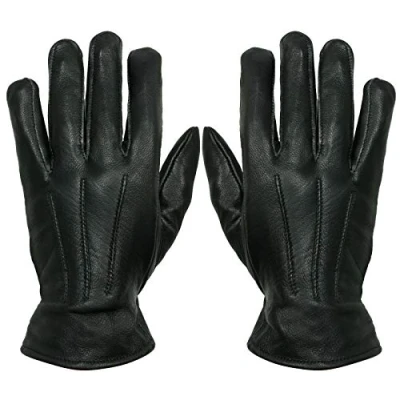 Image of Mens Designer Genuine Leather Touch Screen Thermal Winter Warm Driving Gloves Black S
