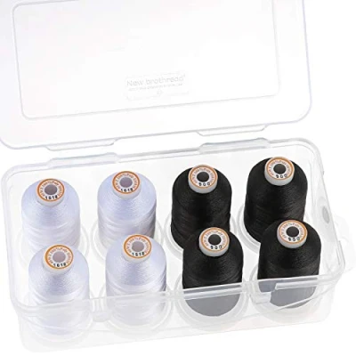 Image of New brothread Polyester Machine Embroidery Thread 1000m with Clear Plastic Storage Box for &amp; Quilting 4xWhite+4xBlack