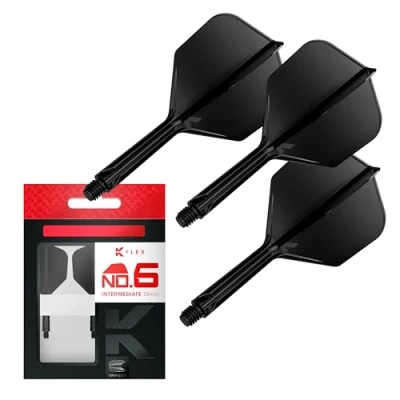 Image of TARGET Darts K Flex Integrated Dart Flight And Shaft, No.6 Black (Intermediate) Pack Of 3 No 6, Precision Moulded 2 In 1 Flights Stem Professional Accessories