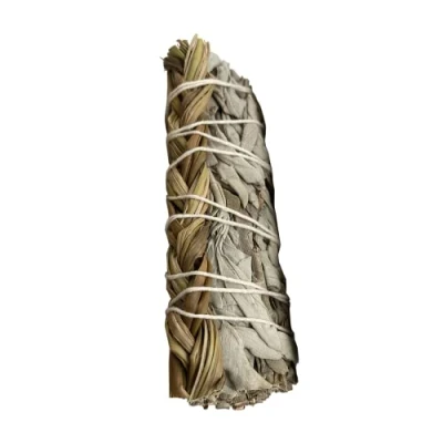 Image of Sage Smudge Stick 4&quot; (White and Braided Sweet Grass 4&quot;)
