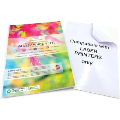 Image of 10 x A4 Vinyl Laser Printable (not Suitable for Inkjet Printers) Waterproof Sheets (PVC) White Glossy Self Adhesive Quality Sticker