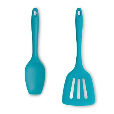 Image of Zeal JSET12A Non Stick Silicone Large Spatula Spoon &amp; Turner 2 Piece Set Aqua