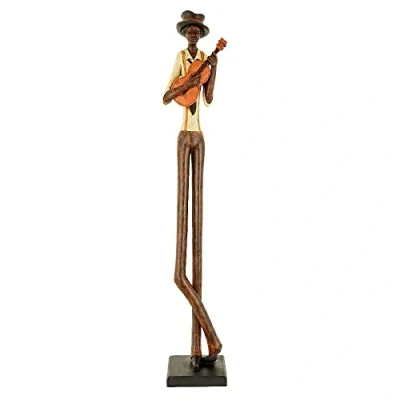 Image of Brown &amp; Cream Resin Standing Jazz Guitarist Musician Sculpture Figurine 60cm Height New Home Ornament Birthday Present