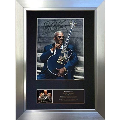 Image of BB KING Signed Autograph Mounted Photo Reproduction PRINT A4 Very Rare (297 x 210mm) #565 (Silver Frame)