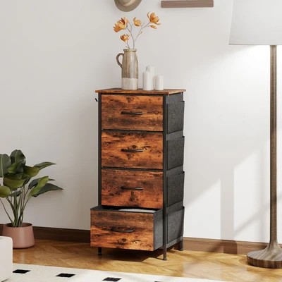 Image of Fabric Chest of Drawers, 4 Drawer Dresser for Bedroom, Rustic Brown Homcom