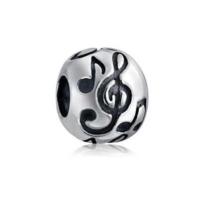 Image of Musician Student Melody G Clef Music Note Charm Bead For Women Teen Oxidized .925 Sterling Silver Fits European Bracelet