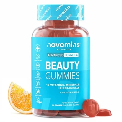 Image of Novomins Hair Skin and Nails Vitamins Zinc, Vitamin C, A, E Gluten Free Biotin Gummies 60 Growth Thicker &amp; Stronger for Women Men
