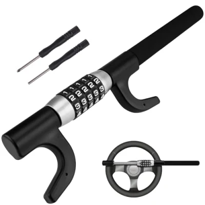 Image of Tevlaphee Combination Steering Wheel Lock Password Code Car Locks Keyless Self Defense Heavy Duty Security(Black)