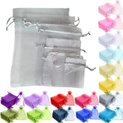 Image of Time to Sparkle 200pcs Organza Gift Bags Wedding Party Favour Jewellery Packing Pouches (Silver, 7x9cm 200pcs)