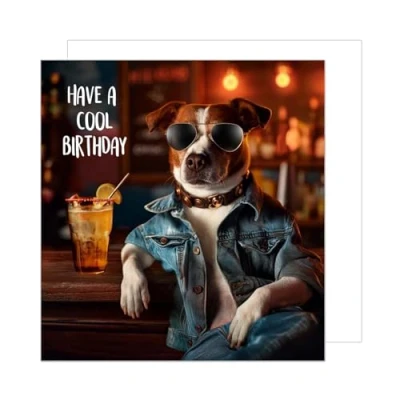 Image of Edition Seidel Premium Square Birthday Card with Envelope Greeting Happy For Him or Her Male Dad Grandpa Friend Colleague Cool Dog (GQ159 SW024)