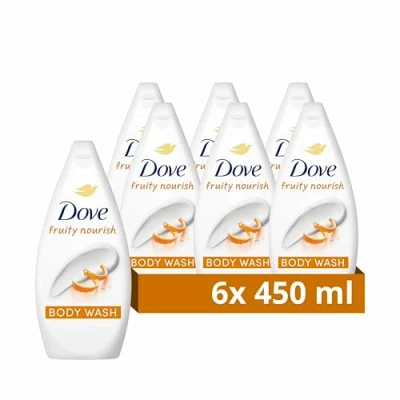 Image of Dove Fruity Nourish Body Wash Cleanser shower gel with plant based moisturisers for softer, smoother skin after one 6x 450 ml