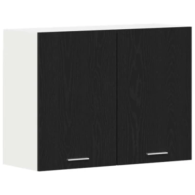 Image of vidaXL kitchen cabinet black oak, engineered wood wall mounted storage cupboard 80x31x60 cm 2 doors indoor use only
