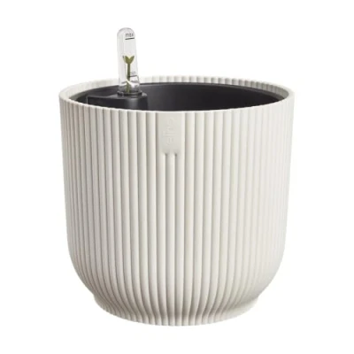 Image of elho Vibes Fold Round Flower Pot with Self Watering Insert 100% Recycled Plastic Plant Pots Indoor Ø 22 cm White/Linen White