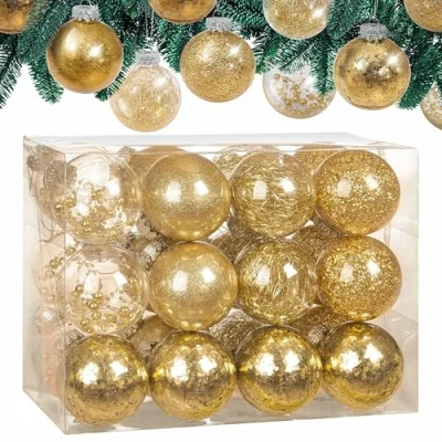 Image of CASARIA® Christmas Baubles 24 Piece Set Shatterproof Transparent Plastic Ornaments 7cm Diameter Customisable Gold Ideal for Tree Decorations and Festive Home Décor