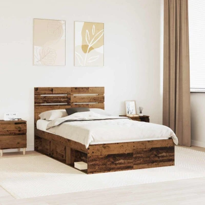 Image of vidaXL Bed Frame with Headboard Old Wood 120 x 190 cm Solid Pine
