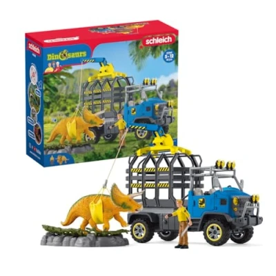 Image of schleich DINOSAURS — 42565 Dinosaur Transport Mission, 43 Piece Play Set with Triceratops Figure and Truck, Toys for Boys Girls Ages 4+, Model Specific