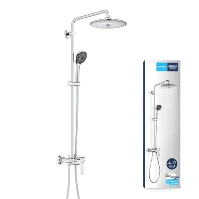 Image of GROHE Vitalio Joy 260 Shower System with Exposed Single Lever Mixer (Head mm 3 Spray, Hand 110 Hose 1.75 m, Diverter, Water Saving Technology), Chrome, 27684001