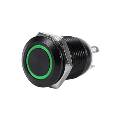 Image of Keenso LED Button Switch, Car 12V 2A 12mm Light Momentary Push Switch On/Off Latch (Green)