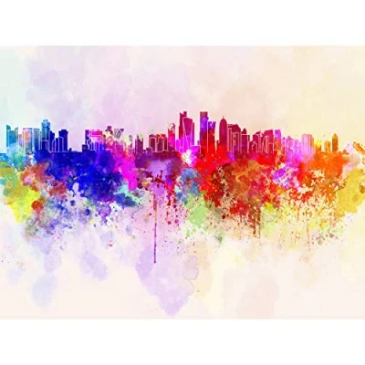 Image of Wee Blue Coo MP PAINTING ABSTRACT CITYSCAPE DOHA QATAR UAE PAINT SPLASH SKYLINE 18x24 INCH ART POSTER PRINT PICTURE LV6702