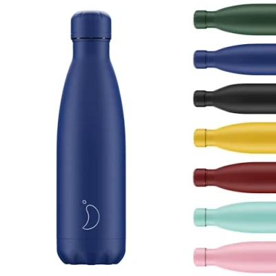 Image of Chilly&#039;s Water Bottle Stainless Steel and Reusable Leak Proof, Sweat Free Matte All Blue 500ml