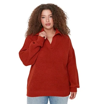 Image of Trendyol Women Plus Size Relaxed fit Basic Polo Neck Knitwear Jumper