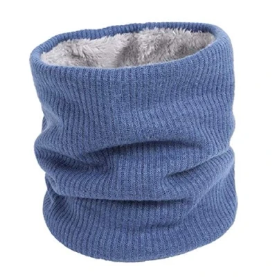 Image of Winter Neck Warmer Fleece Lined Infinity Scarf Thicken Windproof and Dust Skiing Circle for mens women Double Layer Lining Knit By London Scarfs (Blue)