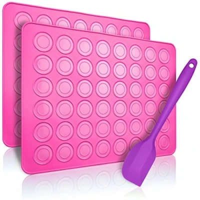 Image of Belmalia 2X Macaron Silicone Baking Mat for Perfect Macarons Non Stick Mould with Pastry Dough Scraper Pink
