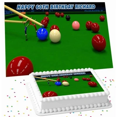 Image of SNOOKER BIRTHDAY PARTY PERSONALISED ICING EDIBLE COSTCO CAKE TOPPER DECORATION R2 4137