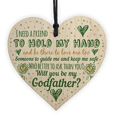 Image of RED OCEAN Will You Be My Godfather Gift For Friend Brother Uncle Wooden Heart Sign Godparent Asking Christening Gifts