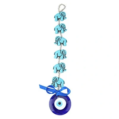 Image of HEEPDD Blue Evil Eye, 9.6 Inch Turkish Glass Elephant Tassel Wall Hanging Ornament Blessing Good Luck Amulet for Home Office Decorative Gift