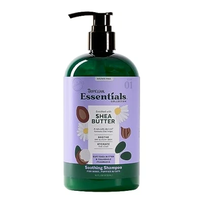 Image of TropiClean Essentials Shea Butter Shampoo for Dogs, Puppies &amp; Cats, Soothe Dry Itchy Skin, Hydrate the Coat, Derived from Natural Ingredients, 473 ml