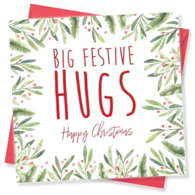 Image of Punkcards Christmas Card Hug, Neighbour Card, Best Friend Xmas Big Festive Hugs, Made in UK