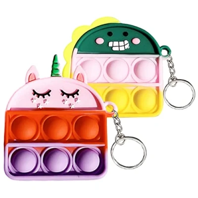 Image of Steemjoey 2 PCS Pop Keyring It Fidget Toys for Adults and Children, Silicone Squeeze Bubble Fidget, Mini Keychain Sensory Toys, Classroom Prizes, Anxiety Relieving ADHD, OCD, Autism