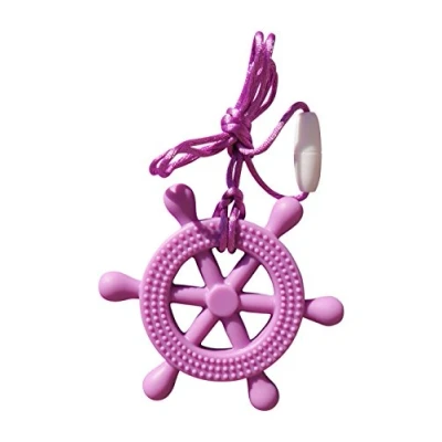 Image of Sea Helm Wheel Silicone Teether Soother Teething Sensory Chewy Chewelry BPA Free with Chord and Breakaway Clasp, 5 Colours (Purple)