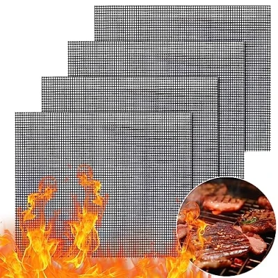 Image of GWHOLE 4Pcs BBQ Grill Mesh Mat Set Non Stick Grilling Reusable Heat Resistant Teflon Mats for Meat,Veggies, Cooking, Baking，40x33cm