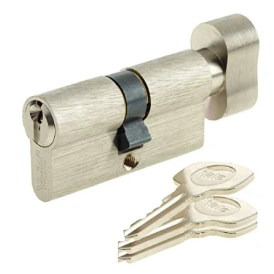 Image of Yale 10 0553 3030 CK 2201 YC500+ 30X30BT NI Cylinder Lock Button 30 x mm for External/Entrance Door, 5 Pins, 3 Keys, Nickel Plated, 30x30 Bouton