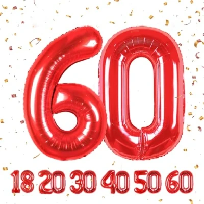 Image of Number Balloons 60,Red 60 for Birhtday Party Decoration,40 Inch Giant Helium Foil Women Men 60th Birthday Decor Anniversary Decorations Supplies