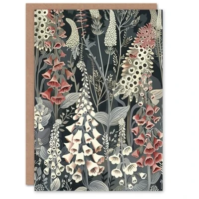 Image of Artery8 Greeting Card Dark Foxglove Forest Flowers Artwork Grey Floral For Her Woman Birthday