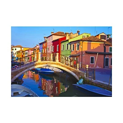 Image of Wee Blue Coo Photo Cityscape Venice Italy Burano Bridge Canal Wall Art Print