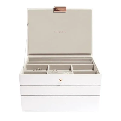Image of Stackers White and Rose Gold Classic Medium Jewellery Box, Set of 3