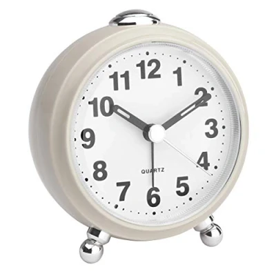 Image of TFA Dostmann Analogue Alarm Clock, Retro Look, Quiet Movement, Beige, (L) 83 x (B) 53 (H) 92 mm