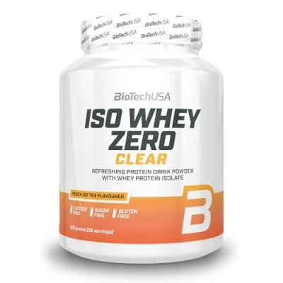 Image of BioTechUSA Iso Whey Zero Clear Drink Powder, Refreshing, Sugar Free, Lactose Gluten 5 Fruity Flavors, 88 kcal, 21g Protein, BCAAs, 500 g, Peach iced Tea